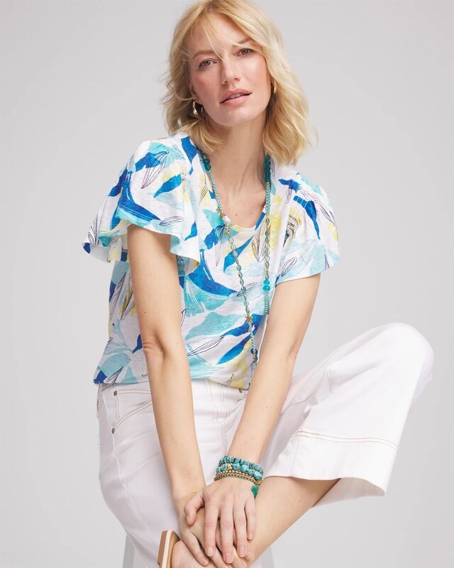 Linen Smocked Flutter-Sleeved Tee - image 2